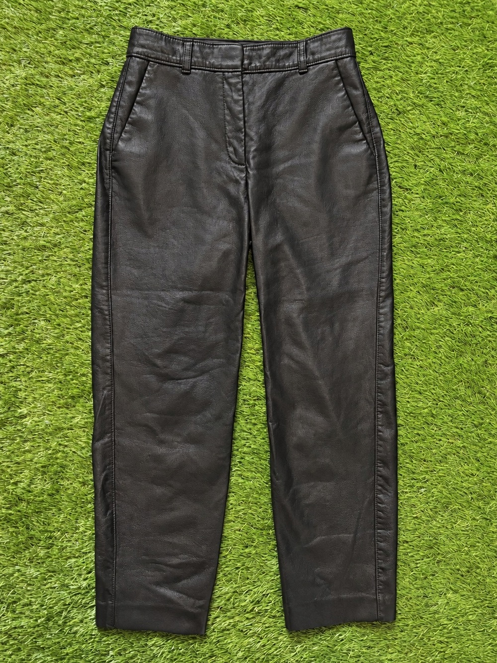 Babaton Black Vegan Leather Straight Leg Ankle Pants Size 2